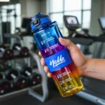 زجاجة مياه 1000 مل مدرجة بسعة 1 لتر – ارتفاع 27 سم وقطر 8 سم – قارورة رياضية بغطاء محكم وتصميم ألوان متدرجة - الصورة 3