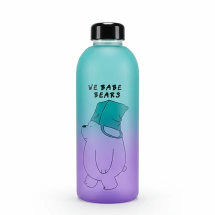 زجاجة مياه 1 لتر بلاستيك بتصميم كرتوني جذاب – 1000 مل بغطاء محكم ومقاس 23 سم