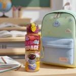 ⁦زجاجة مياه أطفال 1000 مل بتصميم Let's Go Space – ارتفاع 23.5 سم × قطر 7 سم بغطاء محكم وحزام يد⁩ - الصورة ⁦4⁩