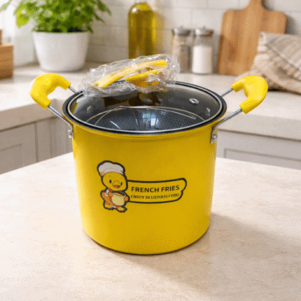 حلة بطوط قلاية متعددة الاستخدام لقلي البطاطس والدجاج – تصميم كرتوني لطيف مع غطاء زجاجي ومصفاة داخلية