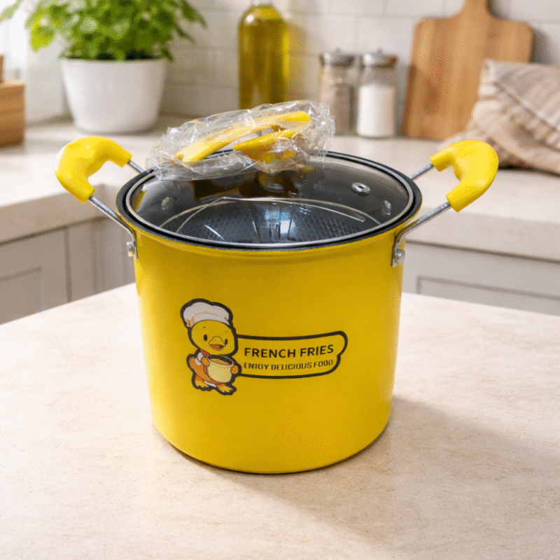 حلة بطوط قلاية متعددة الاستخدام لقلي البطاطس والدجاج – تصميم كرتوني لطيف مع غطاء زجاجي ومصفاة داخلية