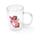 كوب زجاج باربي شفاف أنيق – شوب زجاجي بتصميم Barbie مناسب للقهوة والعصائر للاستخدام اليومي