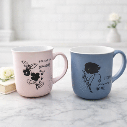 مج بورسلين أنيق برسومات زهور – كوب قهوة وشاي سيراميك بتصميم عصري للمطبخ والهدايا