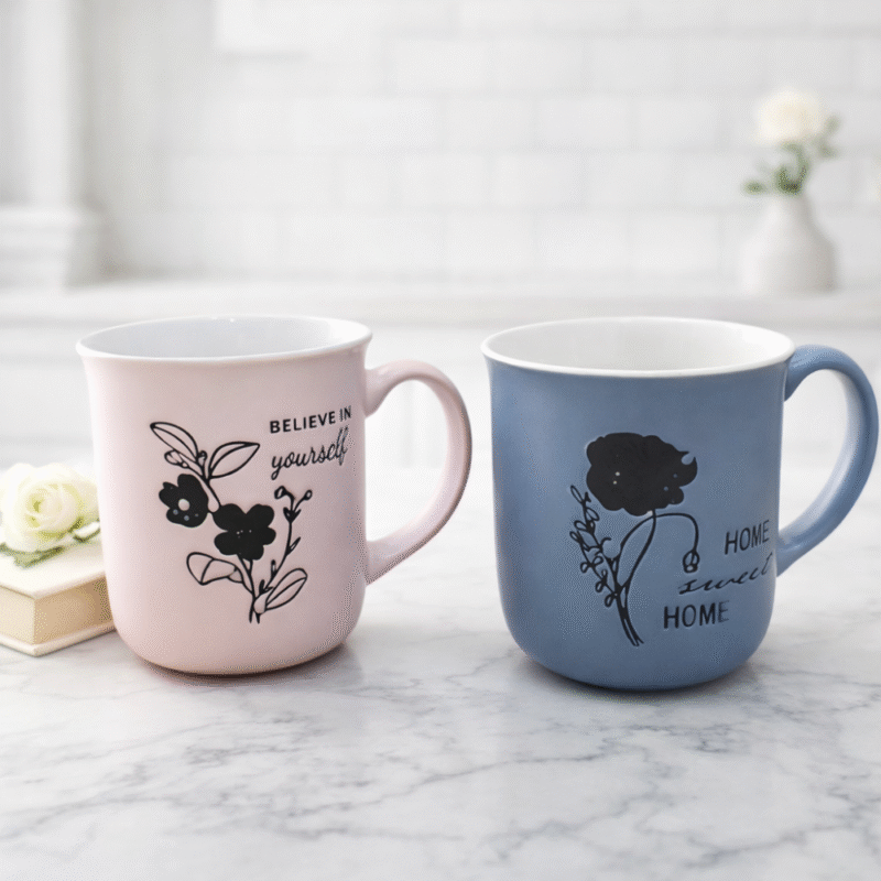 مج بورسلين أنيق برسومات زهور – كوب قهوة وشاي سيراميك بتصميم عصري للمطبخ والهدايا