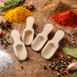 ⁦جروف توابل خشب طبيعي 4 قطع – ملاعق توابل خشبية للمطبخ والتقديم⁩ - الصورة ⁦2⁩