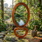 ⁦مراية عسلي بيضاوية 16×8 سم – مرآة يد أنيقة بتصميم كلاسيكي لون عسلي شفاف⁩ - الصورة ⁦2⁩