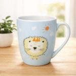 مج بورسلين برسمة أسد كيوت للأطفال – لون أزرق فاتح سعة 240 مل – كوب قهوة أو حليب بتصميم كرتوني مميز - الصورة 3