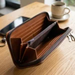 ⁦محفظة يد جلد بني رجالي – حجم 22×12 سم – تصميم أنيق بسحاب وحزام يد⁩ - الصورة ⁦4⁩