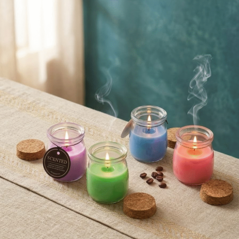 شمع فواح معطر في برطمان زجاجي بغطاء فلين – شموع عطرية للمنزل والديكور والاسترخاء