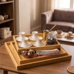 ⁦طقم صواني خشب 3 قطع بتصميم كلاسيك فاخر – صواني تقديم خشبية للضيافة والديكور⁩ - الصورة ⁦3⁩