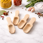 جروف توابل خشب طبيعي 4 قطع – ملاعق توابل خشبية للمطبخ والتقديم