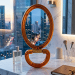 ⁦مراية عسلي بيضاوية 16×8 سم – مرآة يد أنيقة بتصميم كلاسيكي لون عسلي شفاف⁩ - الصورة ⁦3⁩