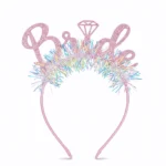 طقم Bride وردي جليتر 2 قطعة – نظارة + هيد باند للعروسة بإكسسوارات حفلات مميزة - الصورة 3