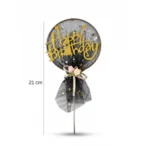 زينة كيك Happy Birthday ذهبي بتصميم أسود أنيق 21 سم – توبر احترافي للحفلات - الصورة 2