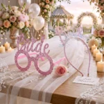 طقم Bride وردي جليتر 2 قطعة – نظارة + هيد باند للعروسة بإكسسوارات حفلات مميزة - الصورة 4