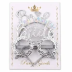 طقم Bride فضي جليتر 2 قطعة – نظارة + هيد باند للعروسة بإكسسوارات حفلات مميزة