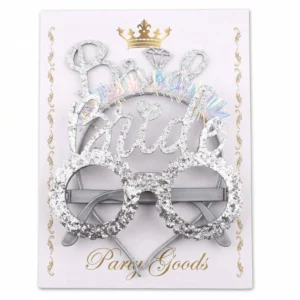 طقم Bride فضي جليتر 2 قطعة – نظارة + هيد باند للعروسة بإكسسوارات حفلات مميزة