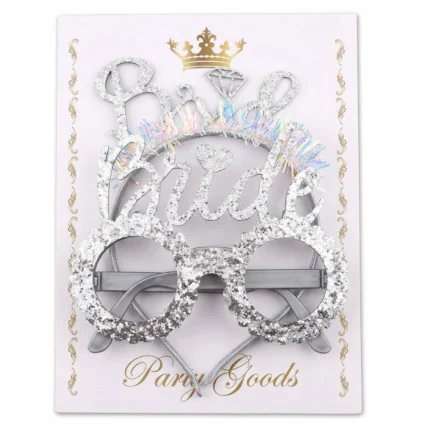 طقم Bride فضي جليتر 2 قطعة – نظارة + هيد باند للعروسة بإكسسوارات حفلات مميزة