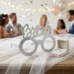 ⁦طقم Bride فضي جليتر 2 قطعة – نظارة + هيد باند للعروسة بإكسسوارات حفلات مميزة⁩ - الصورة ⁦4⁩