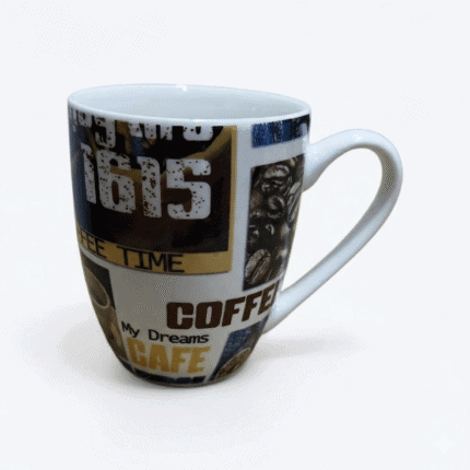 مج بورسلين قهوة بتصميم Coffee Time سعة 350 مل – كوب قهوة أنيق لعشاق القهوة