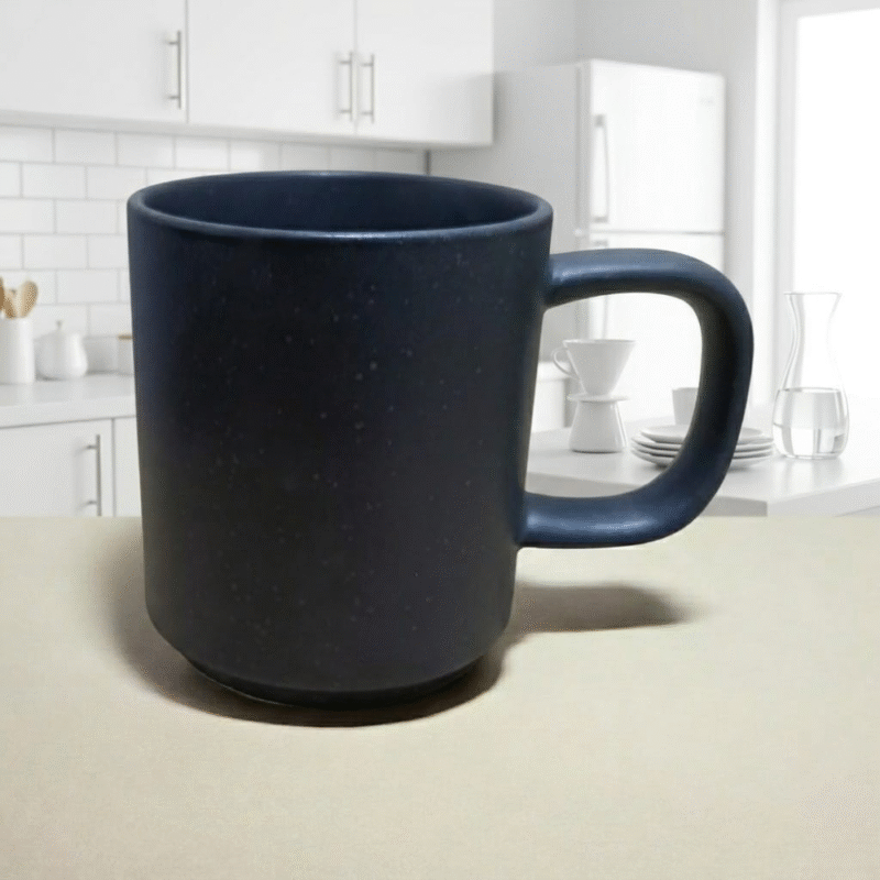 مج بورسلين أسود أنيق – كوب قهوة وشاي بورسلين فاخر بتصميم عصري للمطبخ والمكتب