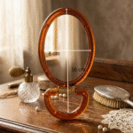 ⁦مراية عسلي بيضاوية 16×8 سم – مرآة يد أنيقة بتصميم كلاسيكي لون عسلي شفاف⁩ - الصورة ⁦4⁩