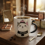 ⁦مج بورسلين 370 مللي بتصميم قط كيوت – كوب قهوة وشاي أنيق للمكتب والمنزل⁩ - الصورة ⁦4⁩