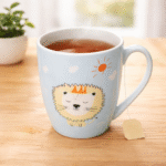 مج بورسلين برسمة أسد كيوت للأطفال – لون أزرق فاتح سعة 240 مل – كوب قهوة أو حليب بتصميم كرتوني مميز - الصورة 4