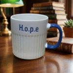 مج بورسلين 400 مللي بتصميم عصري بكلمة Hope – كوب قهوة أنيق بمقبض أزرق عملي - الصورة 3