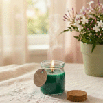 ⁦شمع فواح معطر في برطمان زجاجي بغطاء فلين – شموع عطرية للمنزل والديكور والاسترخاء⁩ - الصورة ⁦4⁩