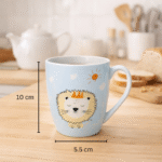 مج بورسلين برسمة أسد كيوت للأطفال – لون أزرق فاتح سعة 240 مل – كوب قهوة أو حليب بتصميم كرتوني مميز - الصورة 2