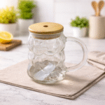 ⁦مج بابلز زجاجي بغطاء خشبي وشفاط زجاجي – كوب مشروبات أنيق للتقديم العصري⁩ - الصورة ⁦5⁩