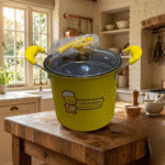 ⁦حلة بطوط قلاية متعددة الاستخدام لقلي البطاطس والدجاج – تصميم كرتوني لطيف مع غطاء زجاجي ومصفاة داخلية⁩ - الصورة ⁦6⁩