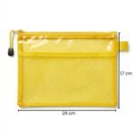 ⁦مقلمة شبك شفافة صفراء 24×17 سم – جراب أقلام بسحاب للمدرسة والمكتب⁩ - الصورة ⁦2⁩