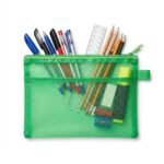 مقلمة شبك شفافة خضراء بسحاب مقاس 24 × 17 سم – حقيبة أقلام عملية للمدرسة والمكتب - الصورة 3