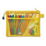 ⁦مقلمة شبك شفافة صفراء 24×17 سم – جراب أقلام بسحاب للمدرسة والمكتب⁩ - الصورة ⁦3⁩