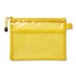 مقلمة شبك شفافة صفراء 24×17 سم – جراب أقلام بسحاب للمدرسة والمكتب