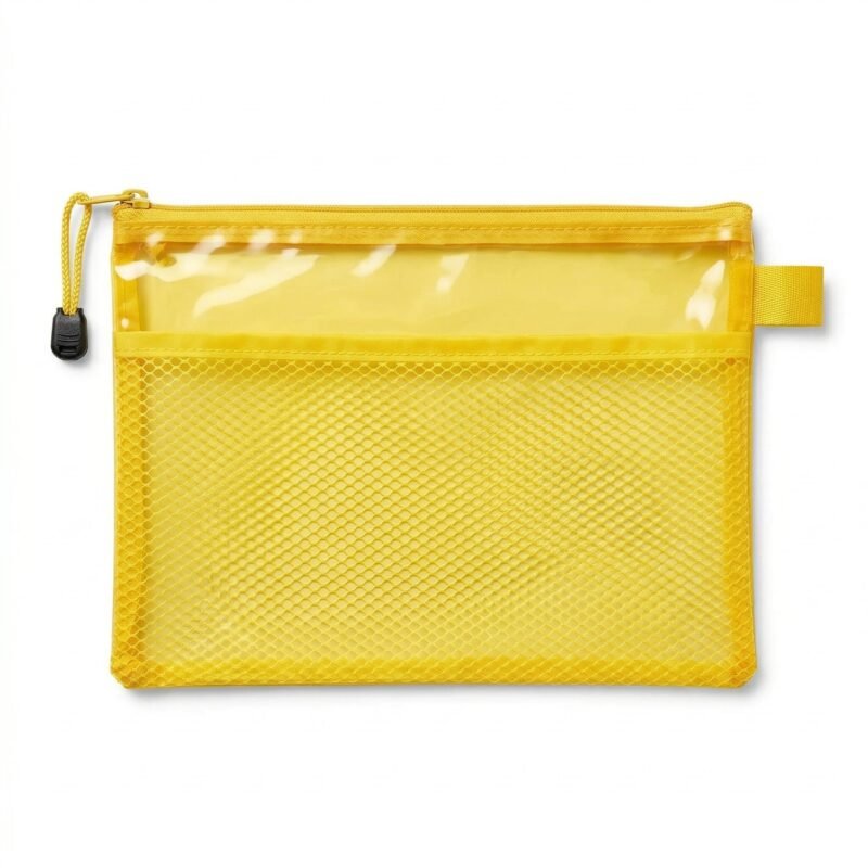 مقلمة شبك شفافة صفراء 24×17 سم – جراب أقلام بسحاب للمدرسة والمكتب