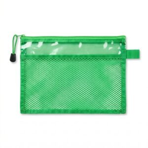 مقلمة شبك شفافة خضراء بسحاب مقاس 24 × 17 سم – حقيبة أقلام عملية للمدرسة والمكتب