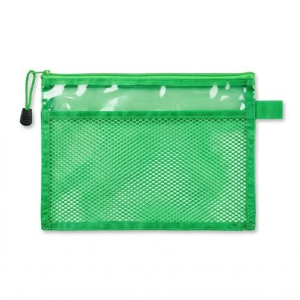 مقلمة شبك شفافة خضراء بسحاب مقاس 24 × 17 سم – حقيبة أقلام عملية للمدرسة والمكتب