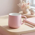 ⁦مج بورسلين بينك 350 مل – كوب قهوة سيراميك بتصميم عصري أنيق للاستخدام اليومي والهدايا⁩ - الصورة ⁦4⁩