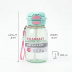 ⁦زجاجة مياه للأطفال بغطاء مزدوج وشفاط – سعة 680 مل بتصميم Dream Baby عملي للمدرسة والرياضة⁩ - الصورة ⁦2⁩
