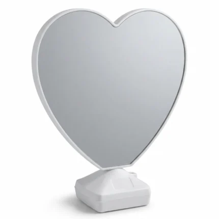 مرآة قلب مضيئة LED مع وردة حمراء – مرآة ديكور رومانسية لطاولة الزينة ارتفاع 29 سم