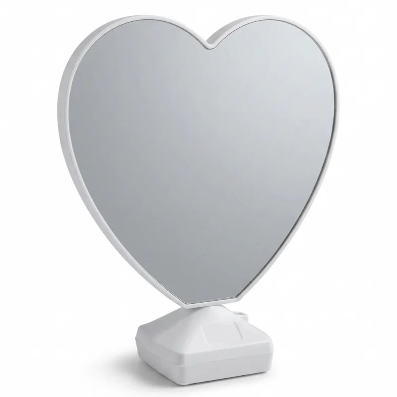 مرآة قلب مضيئة LED مع وردة حمراء – مرآة ديكور رومانسية لطاولة الزينة ارتفاع 29 سم