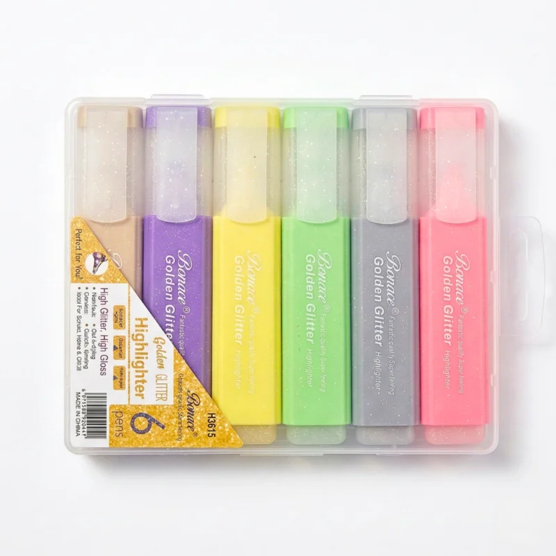 طقم أقلام هايلايتر جليتر 6 ألوان باستيل – أقلام تظليل لامعة للمذاكرة والدفاتر