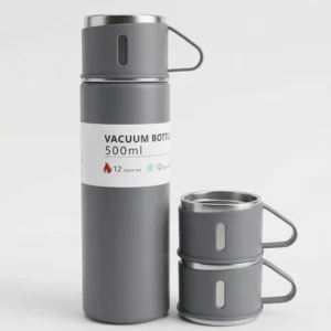 زجاجة حرارية ستانلس ستيل 500 مل مع كوبين للشرب – ترمس قهوة وشاي يحافظ على الحرارة والبرودة