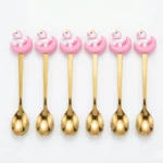 طقم ملاعق يونيكورن 6 قطع – ملاعق ذهبية بديكور Unicorn على شكل قمر لتقديم القهوة والحلويات