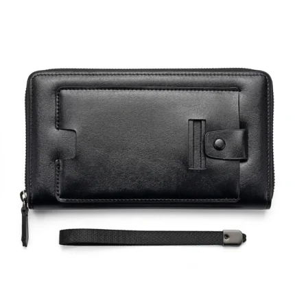 محفظة يد رجالي جلد اسود Zuolidaishu بسحاب وسوار يد – محفظة طويلة متعددة الجيوب مقاس 22×12 سم