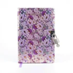 نوت بوك تصميم زهور بنفسجي أنيق مقاس 19×12.5 سم بقفل معدني