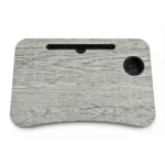 ترابيزة لاب توب محمولة لون رمادي خشبي 60×39 سم بفتحة موبايل وحامل كوب